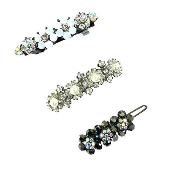 Trio of Petite Crystal Floral Design Barrettes - Picture 2 of 6